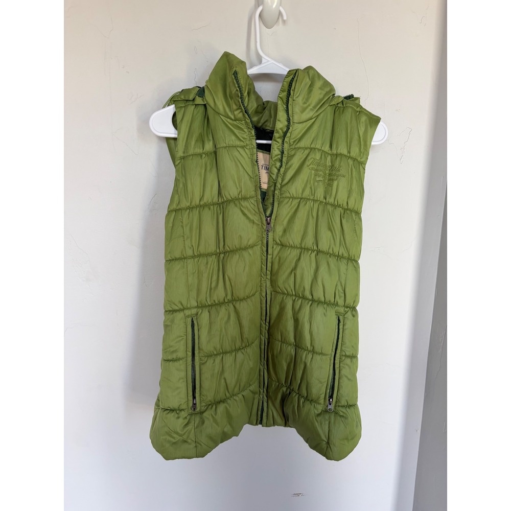 Timeout California Women Olive Green Puffer Vest Hooded Zip Size M 134086270NY05